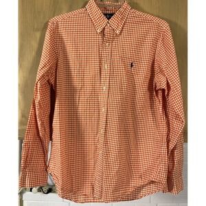 Ralph Lauren Men's Large Orange Gingham Check Button Down Long‎ Sleeve Shirt